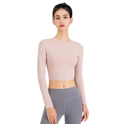 China 2022 Wholesale O-Neck Yoga Pure Color Top Pure Color Breathable Clothing Breathable Custom Sports Wear Women For Spring Fitness Training for sale