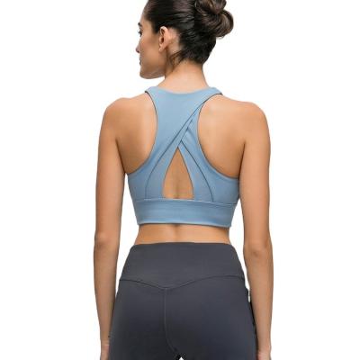 China Breathable Good Quality Running Crop Vest Workout Full Cover Yoga Bra Full Coverage Neck Fitness Sports High Impact Bra Top For Women for sale