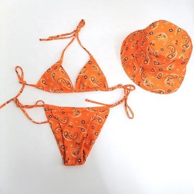 China Hot Sexy Plus Size Women Swimwear Summer Plus Size Orange Pink Blue Red Bikini With Hat for sale