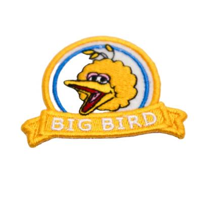 China beautiful big yellow 3D bird perfect sew on border embroidered shrunken patch label for hat for sale