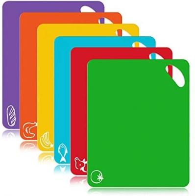 China 6PCS Kitchen Cutting Board Mats Set Colored Mats With Food Icons and Extra Thick Flexible Easy-grip Stocked Plastic Handles for sale