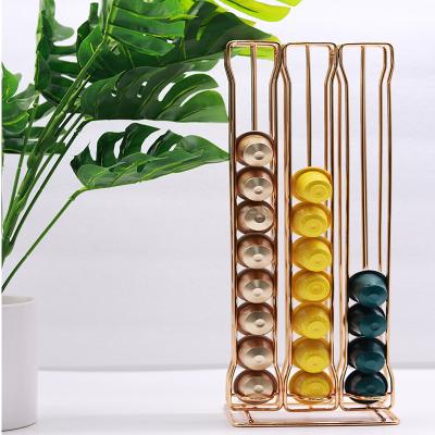 China 60pcs Sustainable Gold Storage Rack Chrome Tower Mount Holder Coffee Capsule Cup Holder for sale