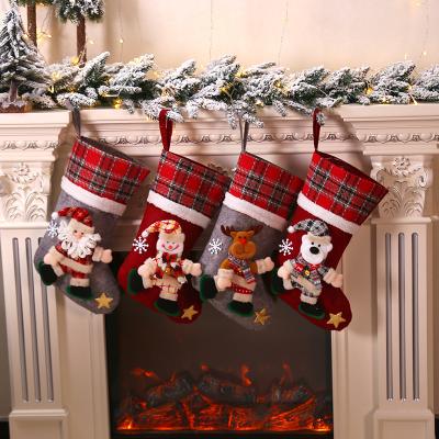 China Large Everyday Life Plaid Christmas Doll Jars Christmas Decorations Kids Bag Candy Socks Gift Bag for sale