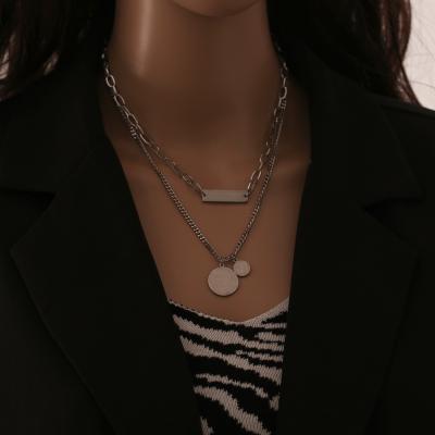 China TRENDY Fashion Women Jewelry Double Round Multi Layer Pendant Necklaces 18k Layered Necklace for sale