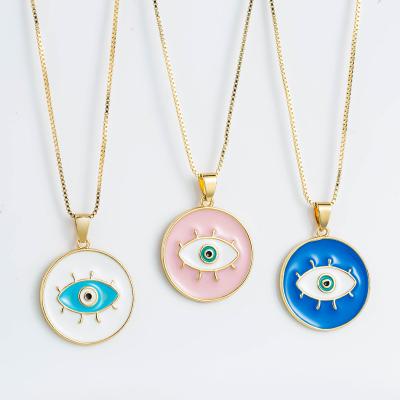 China Fashion Lady Party Golden Eye Shaped Oval Necklace Colorful Pendant Eyes Necklace Jewelry for sale