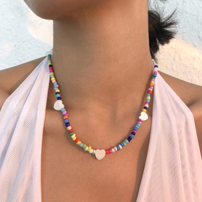 China Beach Fashionable Irregular Pearl Summer Necklace Handmade Bohemian Colorful Beaded Necklace Heart Choker for sale