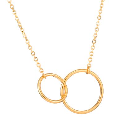 China European and American women's titanium steel pendant necklace real gold necklace FASHIONABLE hot selling double ring necklace for sale