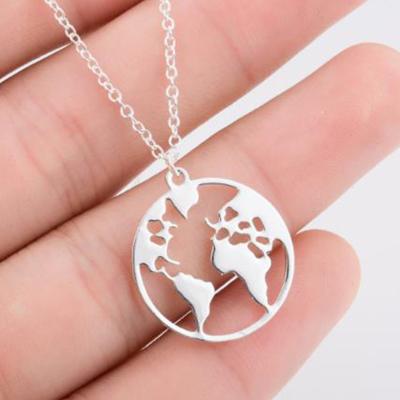 China Fashionable Simple World Map Necklace New Stainless Steel Couples Necklace Design Pendant Jewelry for sale