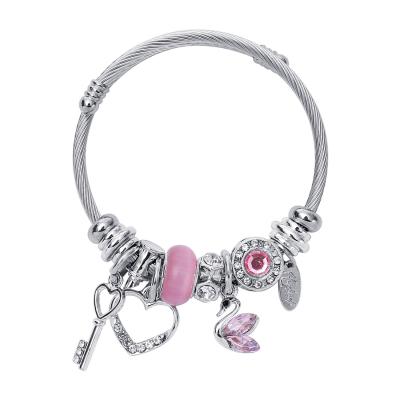 China New Designer Crystal Stainless Steel Bangle Charm Bracelet Cute Twist Bangle Adjustable Bracelet for sale