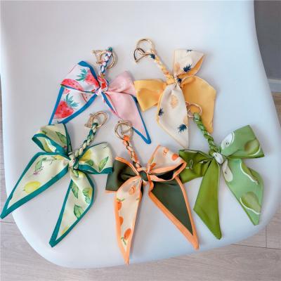 China Silk Creative Cloth Car Bow Daily Life Fruit Pattern Scarf Bag Cute Dangling Cute Key Chain Key Chain for sale