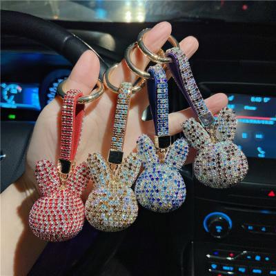 China Korea Daily Life Full Diamond Key Chain Rabbit Claw Stick Crystal Jewelry Fashion Car Keychain Chain Women Gift for sale