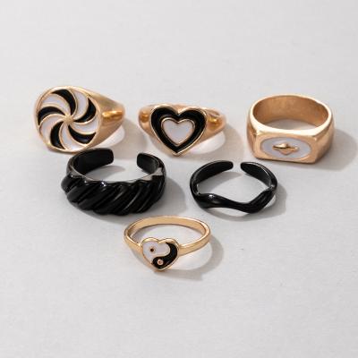 China Best Selling Drop Women TRENDY Ring Set Tai Chi Shaped Rings For Oil Simple Design Finger Jewelry European Elegant Black Color for sale