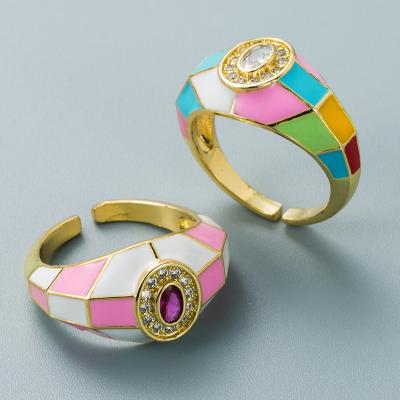 China Newest Arrival FASHIONABLE Real Creative 18K Gold Plated Oil Drip Ring Open Ring Colorful Adjustable Enamel Band for sale