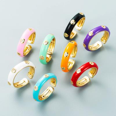 China Fashion Delicate Multicolor CZ Ring Rainbow Colorful Women 18K Gold Plated Enamel Ring Jewelry for sale