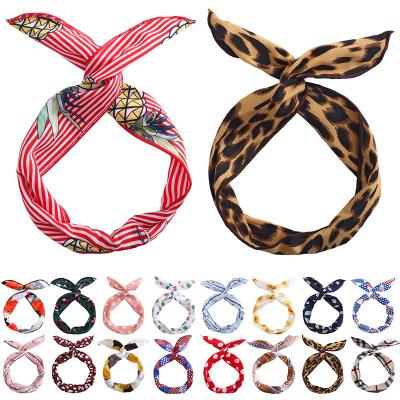 China Everyday Life 50 Colors Fashion Bunny Ear Hair Accessories Fabric Long Wide Edge Hair Band Yarn Digital Double Sided Printing Circle Earrings for sale