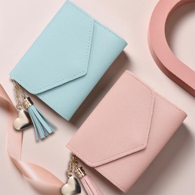 China Women's Tassel Wallet Three Fold Card Waterproof Short Korean Simple Girl's Wallet Zero Wallet for sale