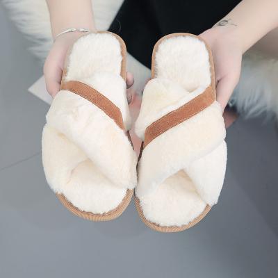 China New Fashion Trend Plush Slippers Women Autumn&Winter Plush Open Toe Flip Flops Cotton Slippers Indoor Cross Floor Slippers for sale