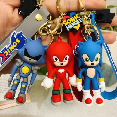 China Hot Cartoon Anime Character 3D Anime Game Blur Sonic Sonic Wristband Silicone Rubber Metal Keychains Blue Metal Keychains for sale