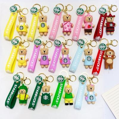 China Wholesale 3D Anime Cartoon Cute Coffee Tea Luxury Milk Coffee Starbucks Bear Key Chain Designer Rubber Key Chain for sale