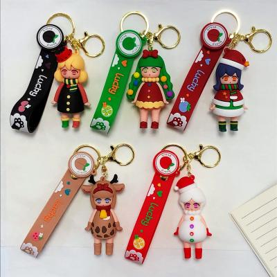 China Christmas Promotional Girls Silicone Cartoon Anime PVC Chain Bracelet Light Rubber Key Chain for sale