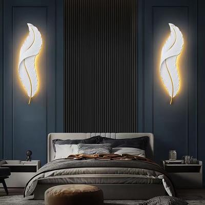 China Platinum Feather Design Hotel Modern Luxury Indoor Bedroom Led Wall Lamp Led Feather Wall Lamp Living Room Decoration Wall Leak for sale