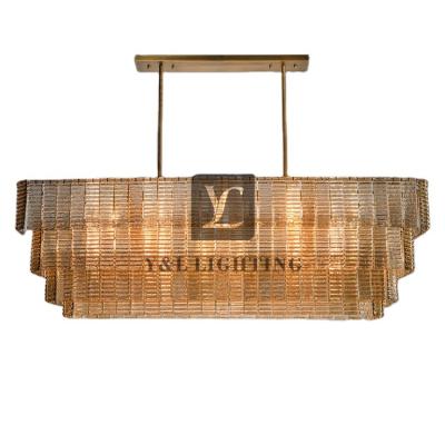 China SIRENE modern custom made high end luxury clear glass rectangular chandelier suitable for hotel, living room, restaurant, cafe for sale