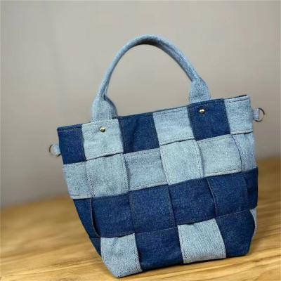 China Fashion Handmade Woven Bag Acid Wash Jean Tote Bag Denim 2023 Fashionable Ladies Handbags for sale