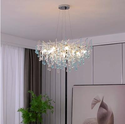 China Modern Classical Blue Hall Chandelier Creative And Personalized Branch Pendant Dual Color Water Droplet Design Restaurant Light for sale