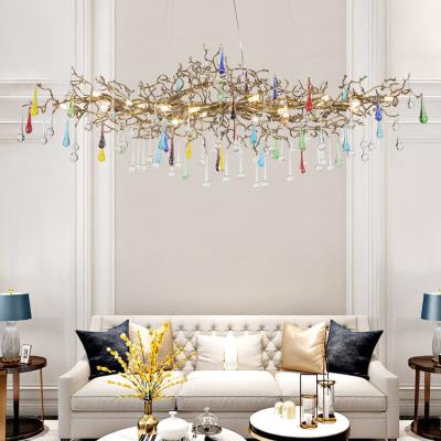 China Modern American Style Creative All Copper Glazed Light Luxury Style Villa Living Room Dining Room Bedroom Branched Crystal Chandelier for sale