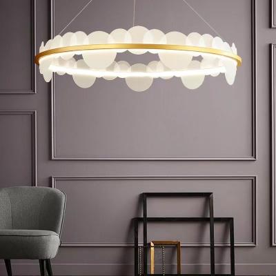 China Modern Villa European Style Bedroom Dining Room Circular Chandelier Modern Minimalist Luxury Crystal Light Living Room White Pendant for sale