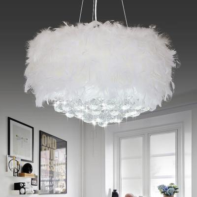 China Modern Modern Goose Feather Chandelier Nordic Luxury Bedroom Crystal Pendent Lamp Wedding Living Room Decorative Light for sale