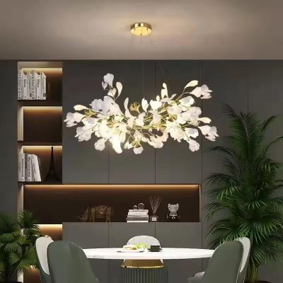 China Modern Art Luxury Restaurant Chandelier Modern Design Ginkgo Leaf Pendant Lamp Villa Hotel Living Room Luxury Copper Lamp for sale