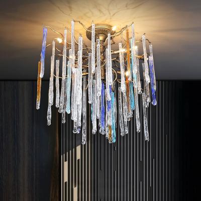 China Surface Mounted Modern Luxury Crystal Ceiling Light American Retro Colored Crystal Rod Pendant Light Villa Living Room Bedroom Low Ceiling Light for sale