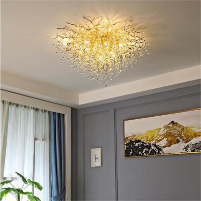 China Surface Mounted Round Luxury Crystal Ceiling Light With Nordic Style Branch Adjustable Art Light For Villa Bedroom And Dining Room Lighting for sale