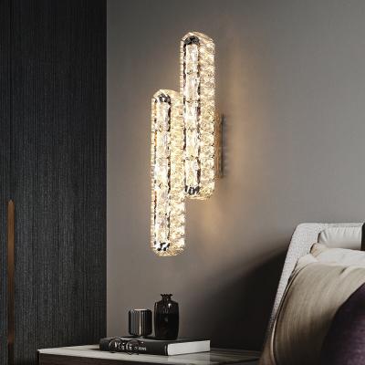 China Modern Living Room 2024 New Wall Light Luxury Stainless Steel Led Crystal Light Room Master Bedroom Wall Light for sale