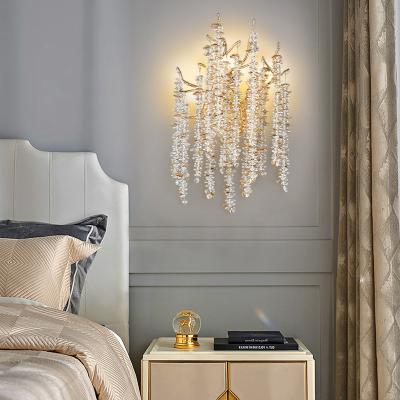 China Modern Creative Branch Crystal Bracket Light Bedroom Bedside  Wall Lamp Modern Luxury Bedroom Living Room Background Lamp for sale