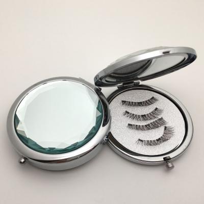 China Glue Free and Portable Magnetic Eyelash Case Custom 3D False Eyelashes Round Lash Box Magnet Lashes Make Up Cosmetics for sale