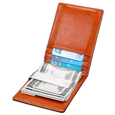 China Rfid anti-theft anti-theft brush dollar Mini Dollar Clip Small Wallet leather bag for sale