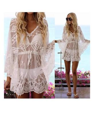 China Anti-static Lace Holiday Blouse Bikini Sunscreen Shirt Women Dress Beach Cover Up for sale