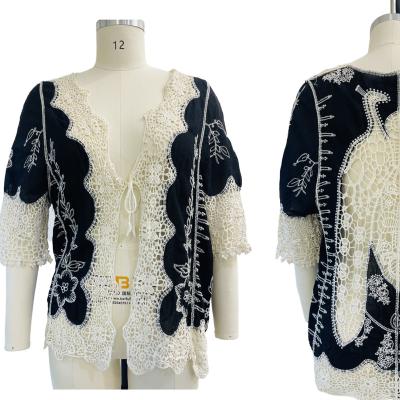 China Embroidered Anti-Static Summer Mesh Short Sleeve Cardigan Beach Beachwear For Women for sale