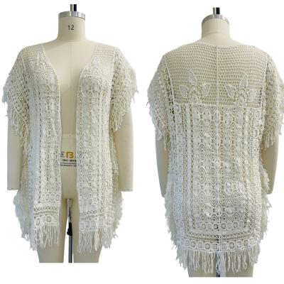 China Anti-Static Custom Handmade Cardigan Ladies Solid Knitwear Women Knit Dress Crochet Swimwear Women TasselsWear for sale