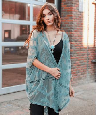 China Embroidery Vacation Sleeve Cardigan Women Anti-Static Beach Cover Up 2023 Beach Blouse Lace Mesh Wholesale for sale