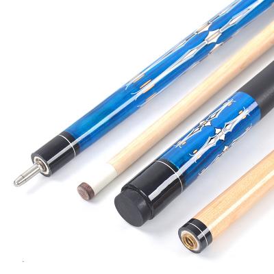 China Billiard Wood Pool Cue Tips Stainless Steel Snooker Pool Stick 146cm Common Maple Wood With Leather Paint Grips Blue Color TP-C4806 for sale