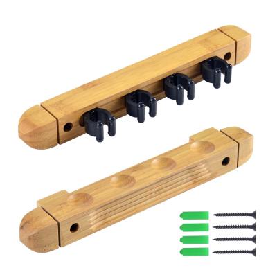 China Wall Mounted Wooden Billiard Cue Rack TP-BA004 Hardwood 4 Cue Snooker Tips Bamboo Billiard Accessories for sale