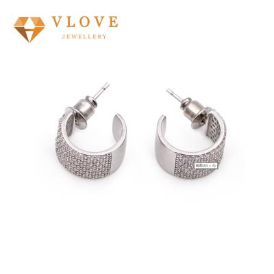 China Wholesale CLASSIC in china customized size pave circle C circle s925 sterling silver stud earrings for sale