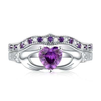 China Wholesale Customized Romantic Wedding Jewelry 925 Sterling Silver Ring Designs Purple Amethyst Zircon Princess Engagement Ring For Girl for sale