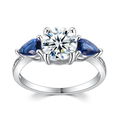 China FASHIONABLE Sapphire Engraving Ring by VLOVE 925 Sterling Silver Inlaid Natural Three Pieces for sale