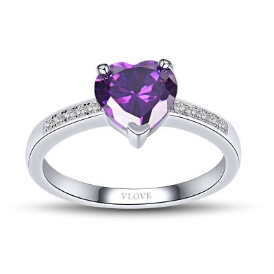 China CLASSIC wholesale luxury jewelry set women's sterling silver ring heart shape amethyst propose ring with zircon for sale