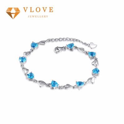 China Romantic Wholesale Custom Jewelry 925 Sterling Silver Topaz Gemstone Bracelet Women Bangle for sale