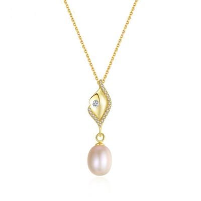 China TRENDY Women Tasty Pearl and CZ Pendent Necklace, Girls Fashion Pearl Drop 925 Sterling Silver 14k/18k Plated Necklace for sale